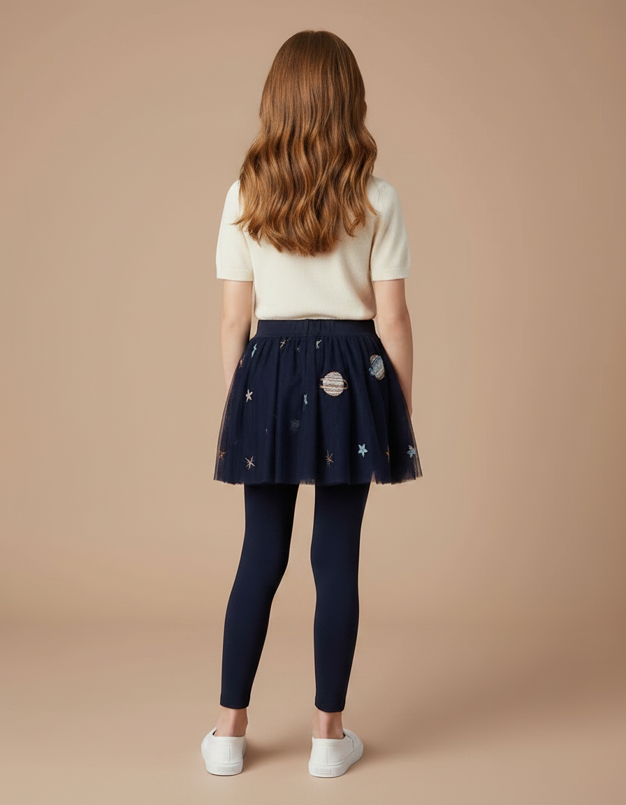 Pantalon Jupe Marine Tulle Étoiles Planètes Enfant - Maille - vue 2
