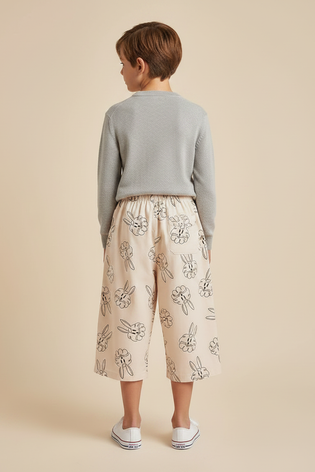 Pantalon Jupe Beige Imprimé Lapin Ample Enfant - Coton - vue 2