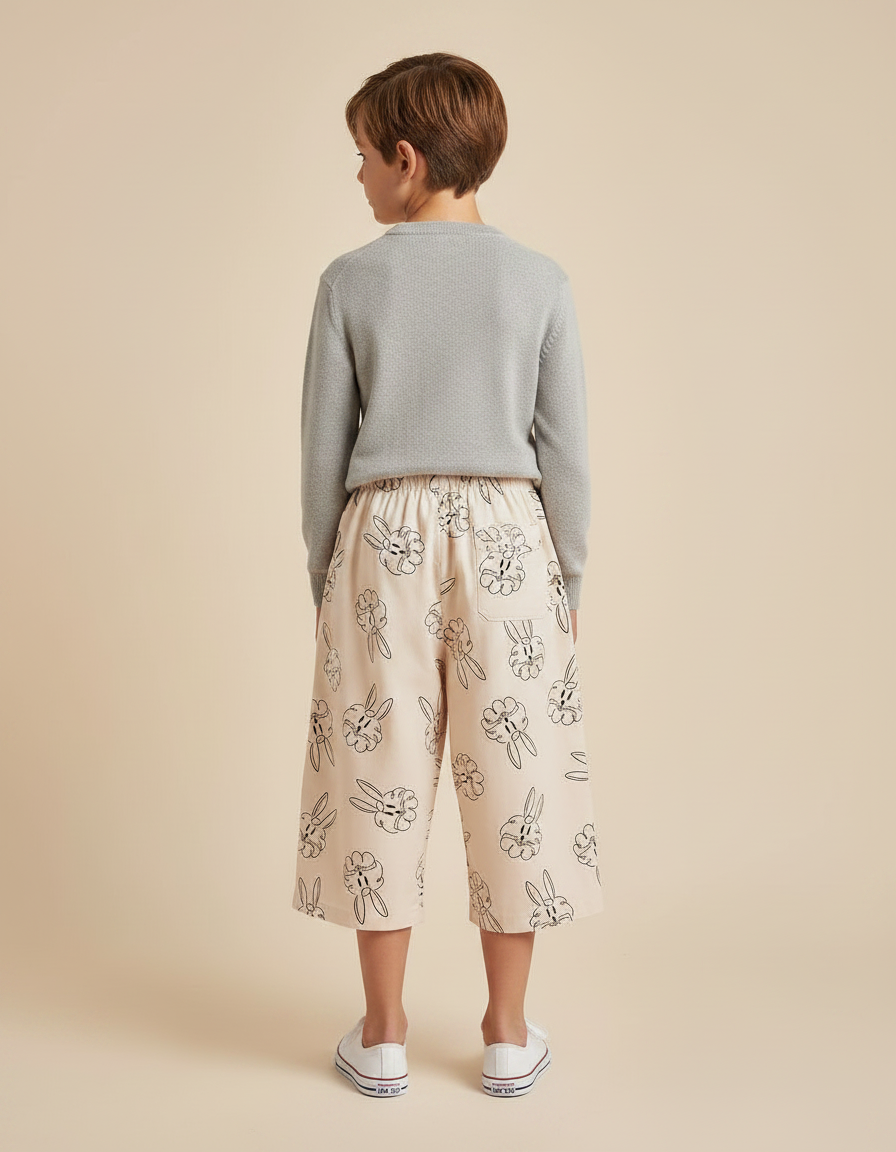 Pantalon Jupe Beige Imprimé Lapin Ample Enfant - Coton - vue 2