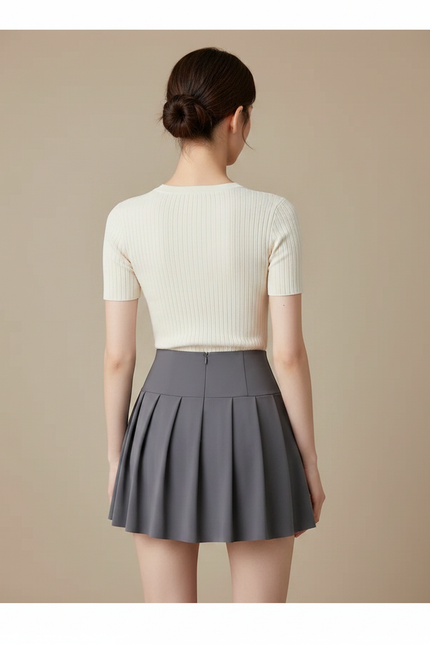 Pantalon Jupe Gris Plissé Court Sportif Intégré - Polyester - vue 2