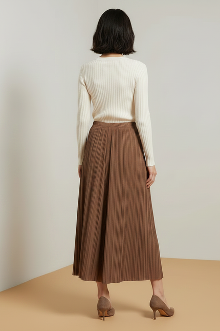 Pantalon Jupe Marron Plissé Fluide Élégant Ample - Maille - vue 2