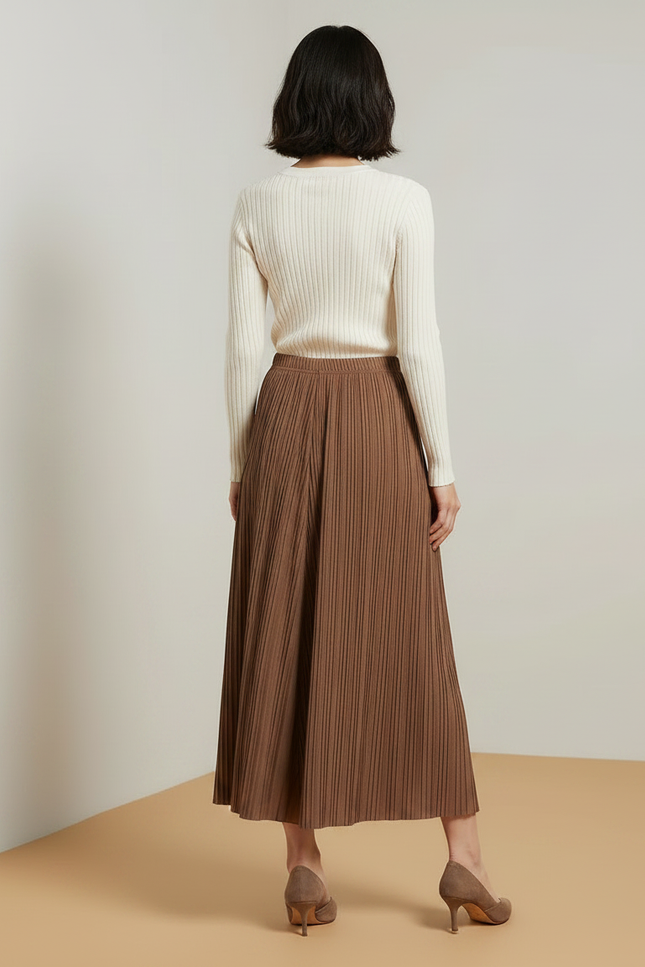 Pantalon Jupe Marron Plissé Fluide Élégant Ample - Maille - vue 2