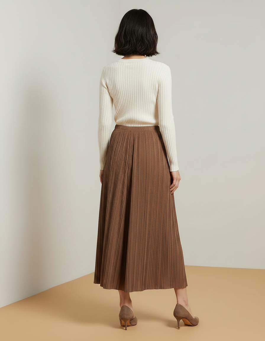 Pantalon Jupe Marron Plissé Fluide Élégant Ample - Maille - vue 2