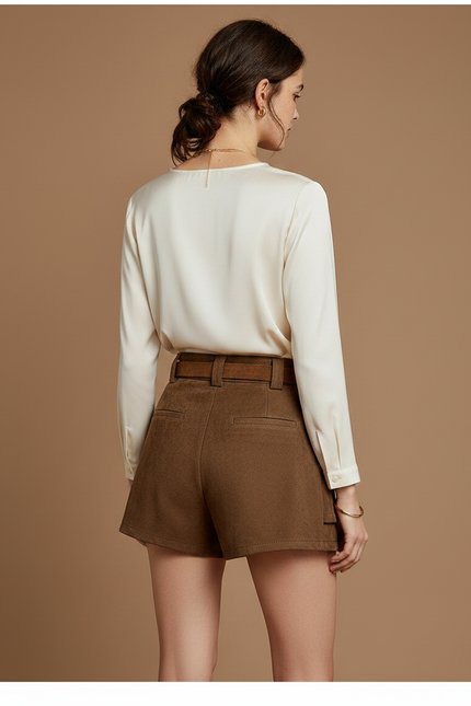 Pantalon Jupe Marron Suédine Ceinturé Vintage Élégant - Simili cuir - vue 2
