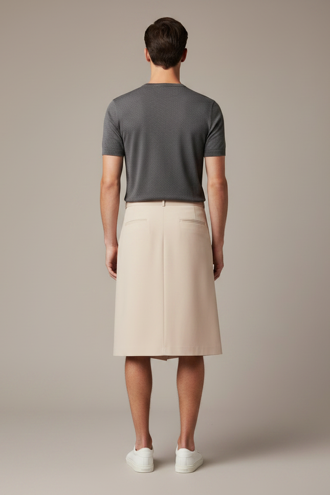 Pantalon Jupe Beige Plissé Drapé Homme Moderne - Gabardine - vue 2