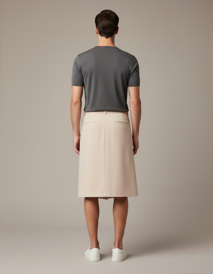 Pantalon Jupe Beige Plissé Drapé Homme Moderne - Gabardine - vue 2
