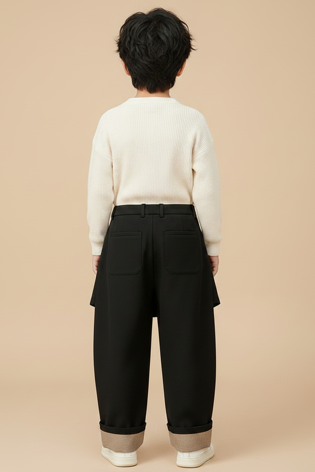 Pantalon Jupe Noir Plissé Ample Garçon Élégant - Gabardine - vue 2