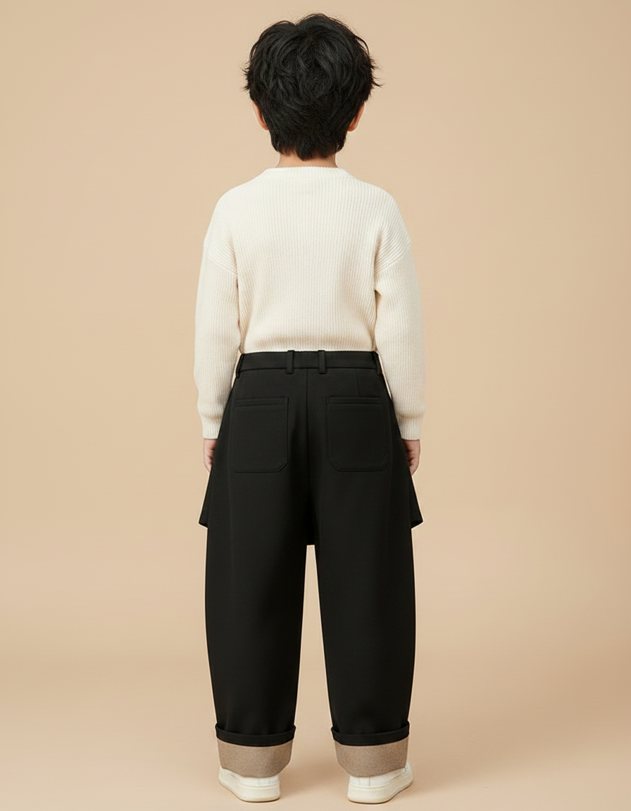 Pantalon Jupe Noir Plissé Ample Garçon Élégant - Gabardine - vue 2