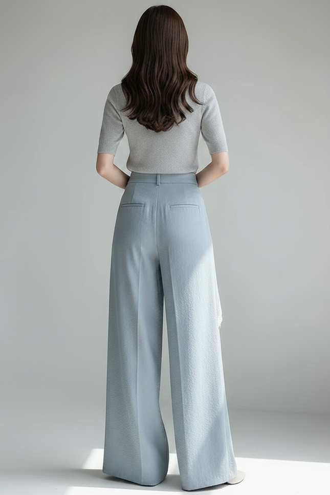 Pantalon Jupe Bleu Ciel Fluide Dentelle Asymétrique Élégant - Viscose - vue 2