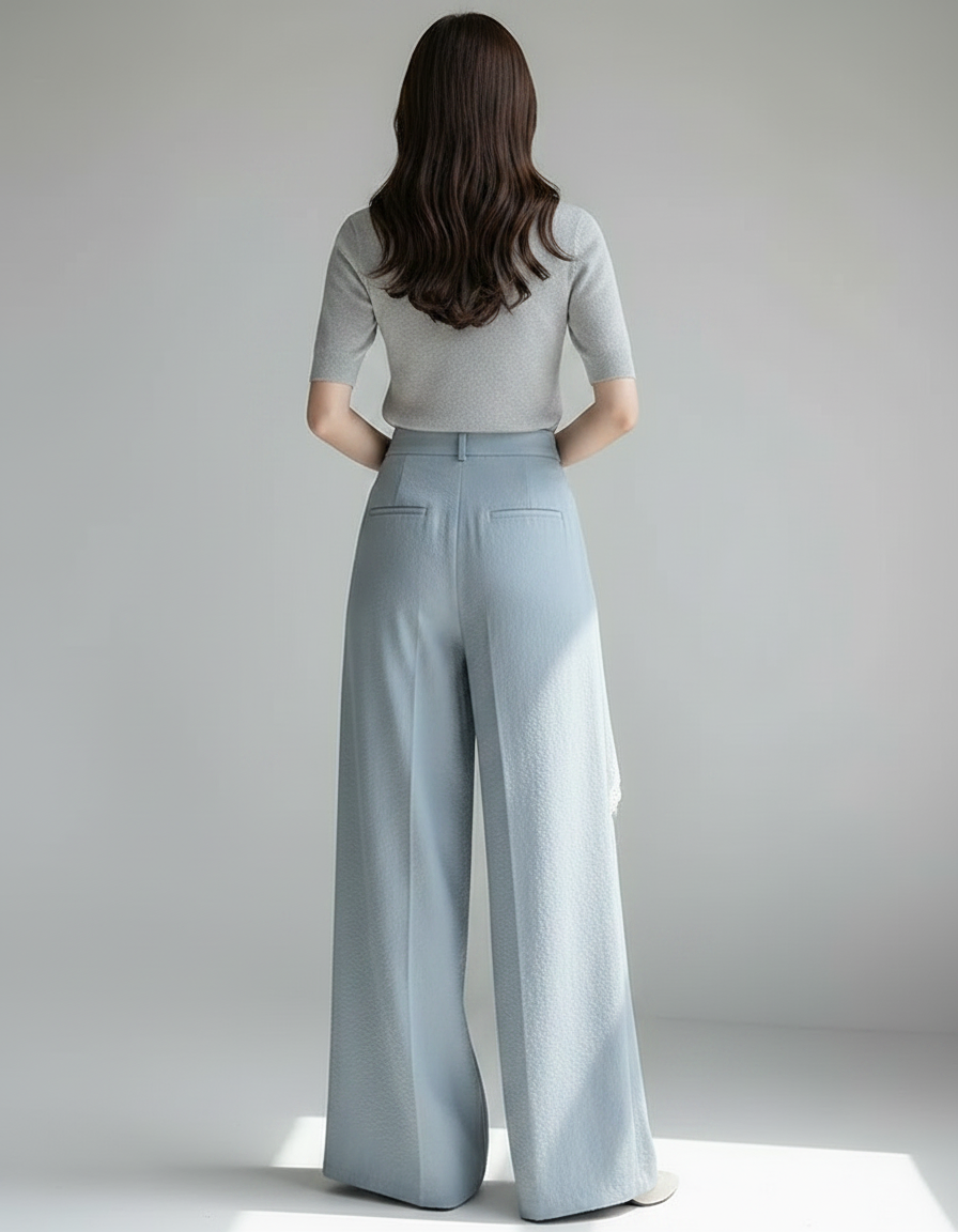 Pantalon Jupe Bleu Ciel Fluide Dentelle Asymétrique Élégant - Viscose - vue 2