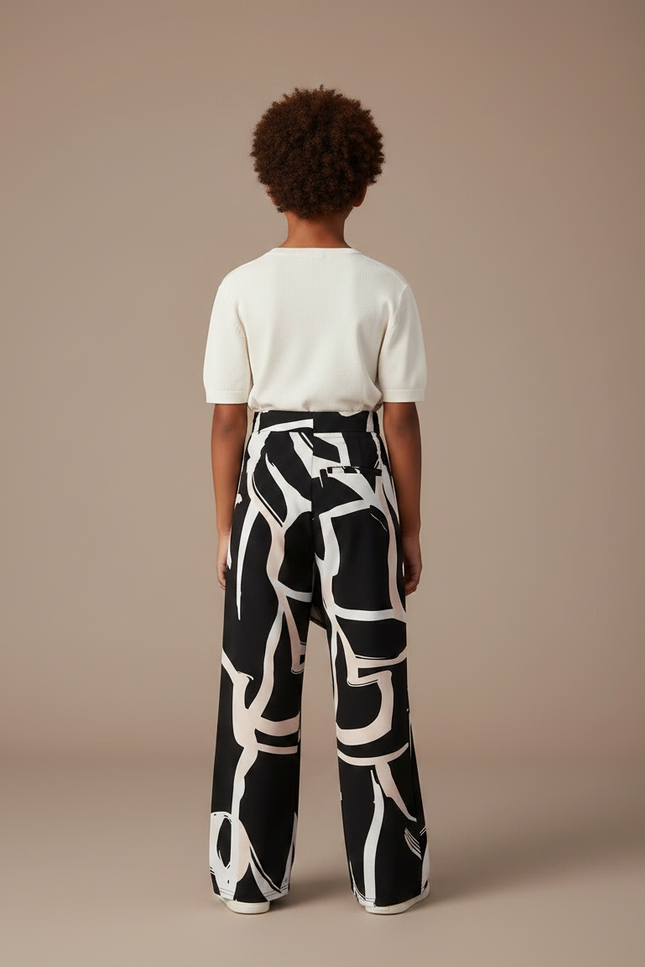 Pantalon Jupe Noir Imprimé Fluide Ample Enfant - Viscose - vue 2