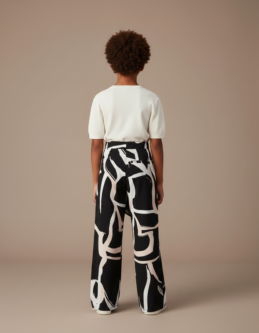 Pantalon Jupe Noir Imprimé Fluide Ample Enfant - Viscose - vue 2