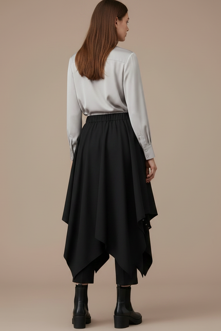 Pantalon Jupe Noir Asymétrique Gothique Punk Boucles - Polyester - vue 2
