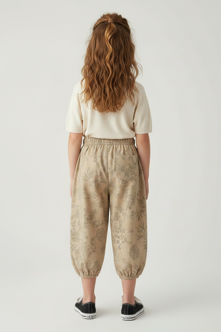 Pantalon Jupe Beige Floral Ample Coton Enfant - vue 2