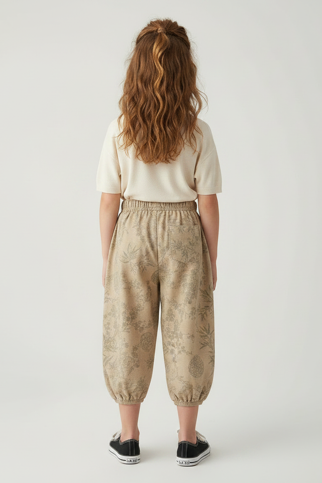 Pantalon Jupe Beige Floral Ample Coton Enfant - vue 2