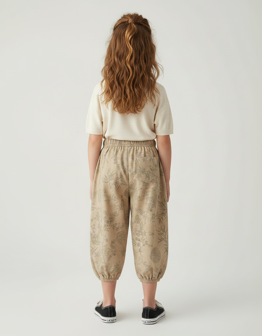 Pantalon Jupe Beige Floral Ample Coton Enfant - vue 2