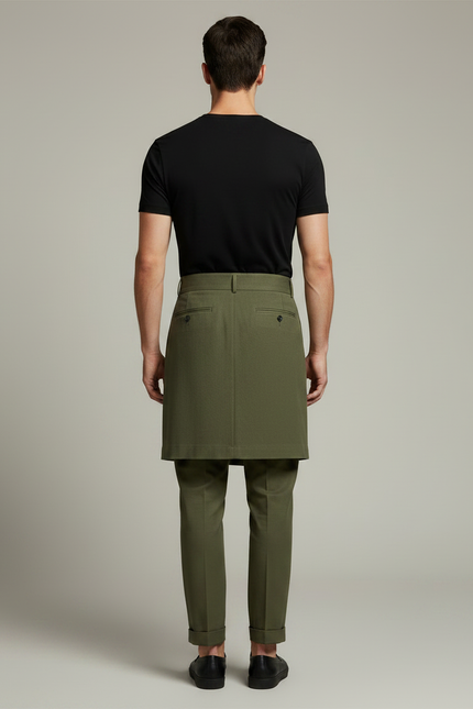 Pantalon Jupe Vert Militaire Plissé Drapé Élégant Homme - Kaki Gabardine - vue 2