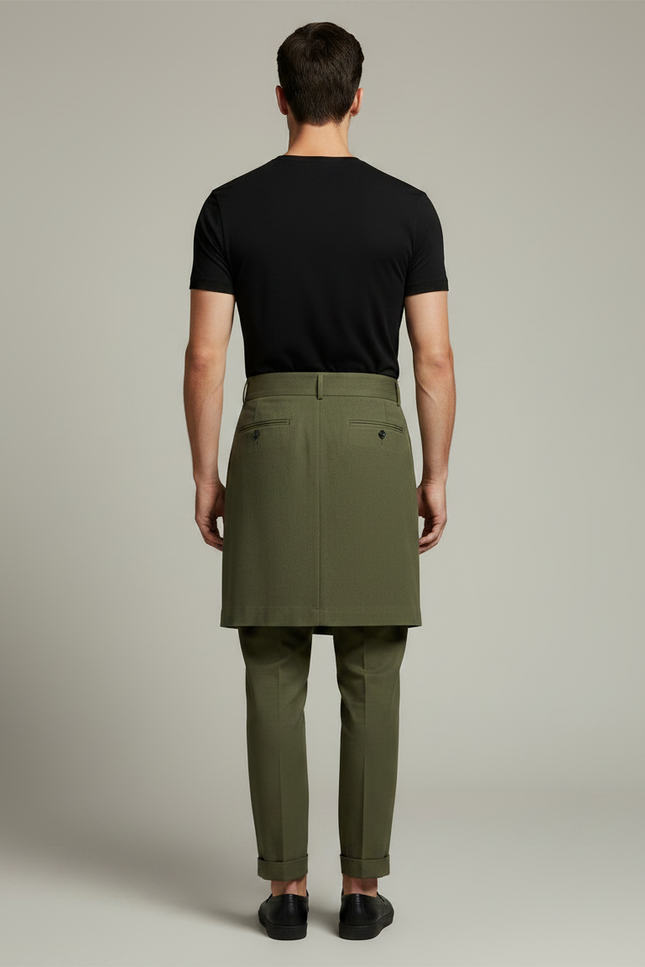 Pantalon Jupe Vert Militaire Plissé Drapé Élégant Homme - Kaki Gabardine - vue 2