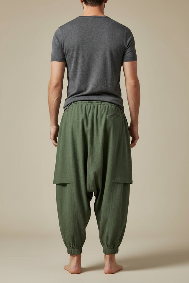 Pantalon Jupe Homme Vert Ample Coton Lin - vue 2
