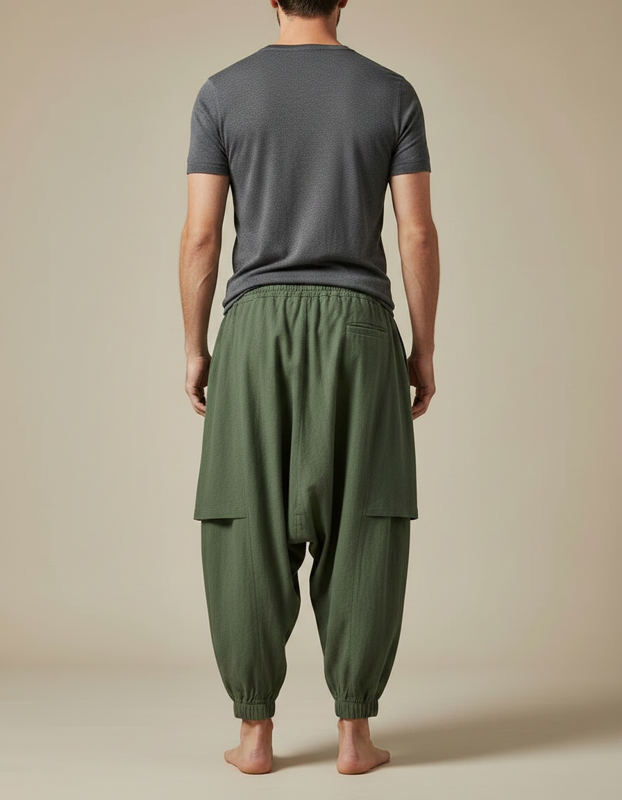 Pantalon Jupe Homme Vert Ample Coton Lin - vue 2
