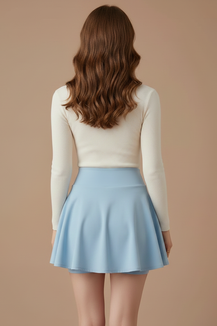 Pantalon Jupe Bleu Ciel Plissé Évasé Mini Décontracté - Polyester - vue 2