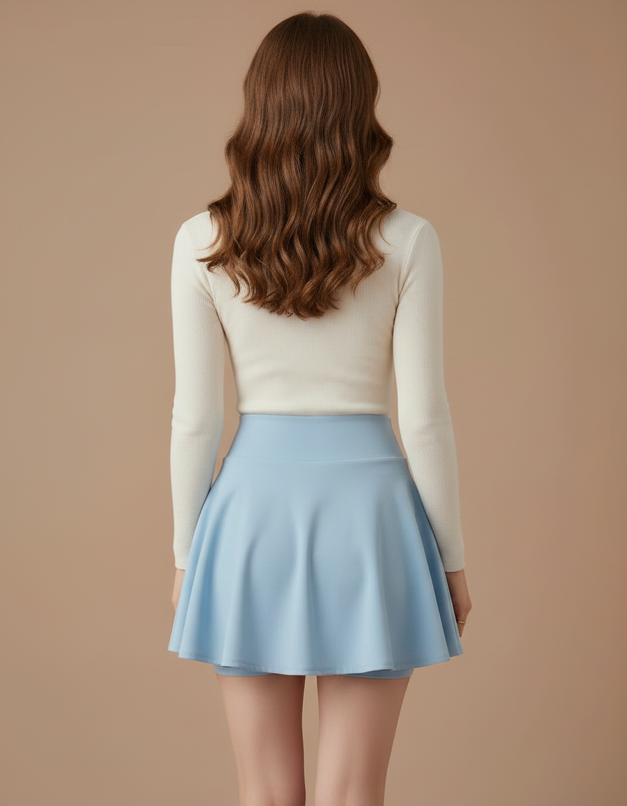 Pantalon Jupe Bleu Ciel Plissé Évasé Mini Décontracté - Polyester - vue 2