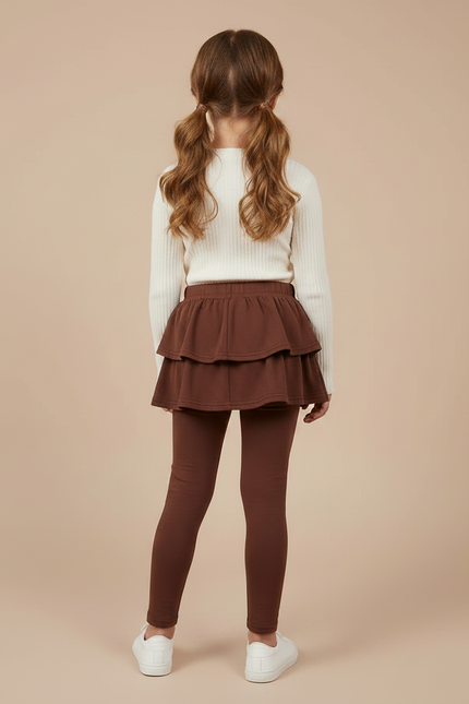 Pantalon Jupe Marron Superposé Volants Confortable Enfant - Maille - vue 2