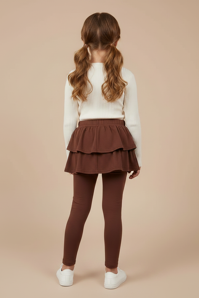 Pantalon Jupe Marron Superposé Volants Confortable Enfant - Maille - vue 2