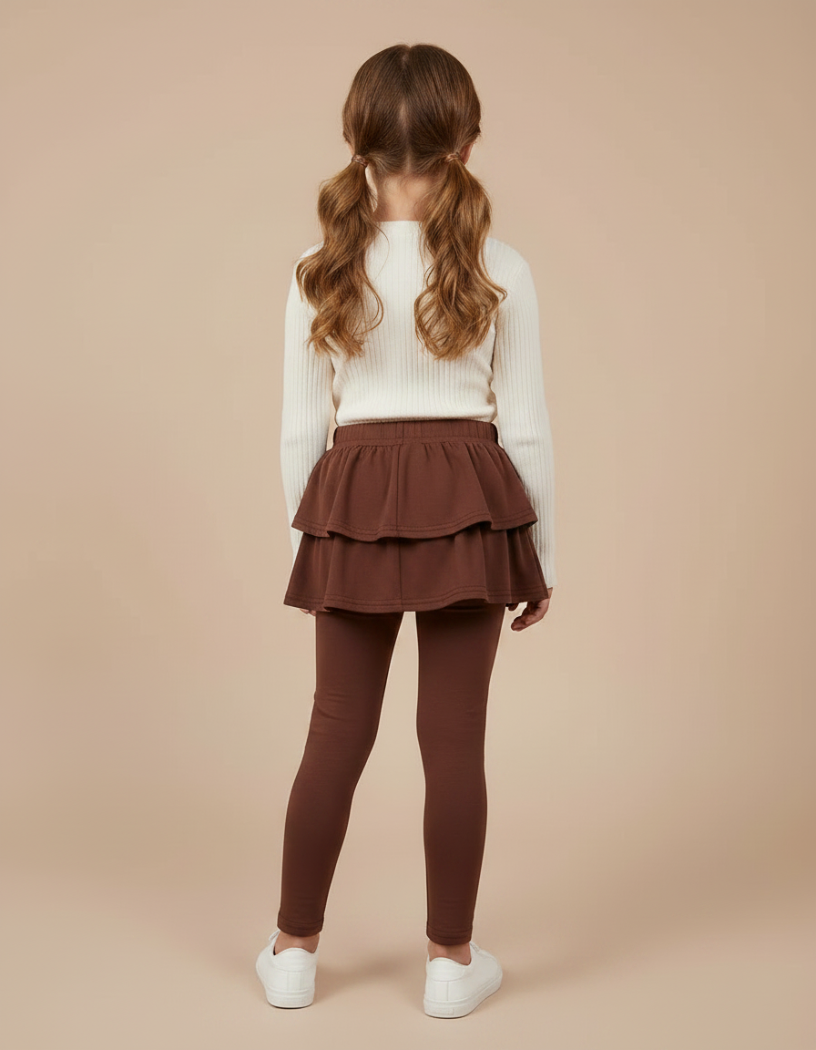 Pantalon Jupe Marron Superposé Volants Confortable Enfant - Maille - vue 2