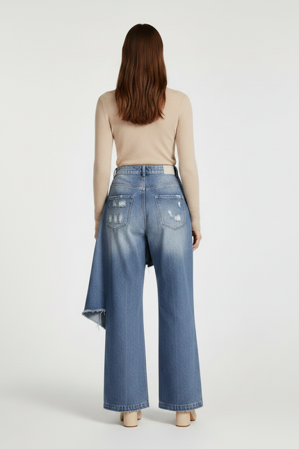 Pantalon Jupe Jean Bleu Dégrippé Ample Déstructuré - vue 2