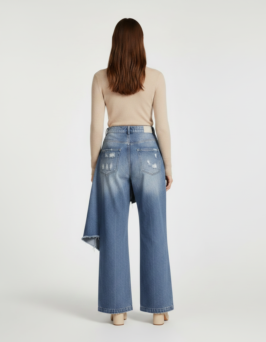 Pantalon Jupe Jean Bleu Dégrippé Ample Déstructuré - vue 2