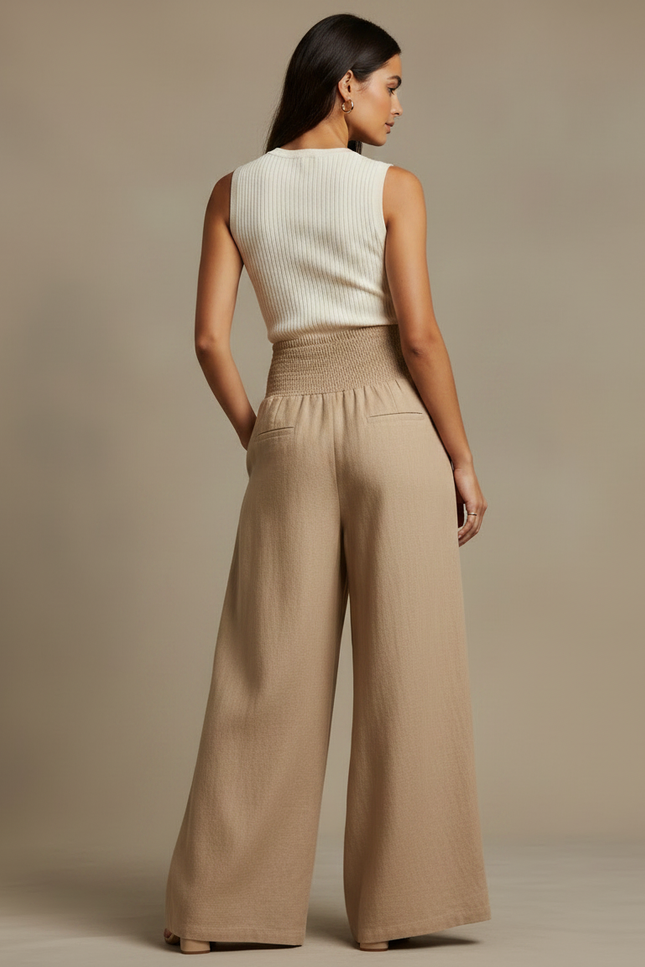 Pantalon Jupe Beige Lin Plissé Ample Fluide - vue 2