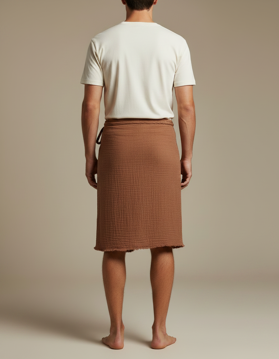 Pantalon Jupe Marron Lin Irrégulier Décontracté Homme - vue 2