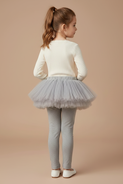 Pantalon Jupe Gris Tutu Superposé Confortable Fille Maille - vue 2