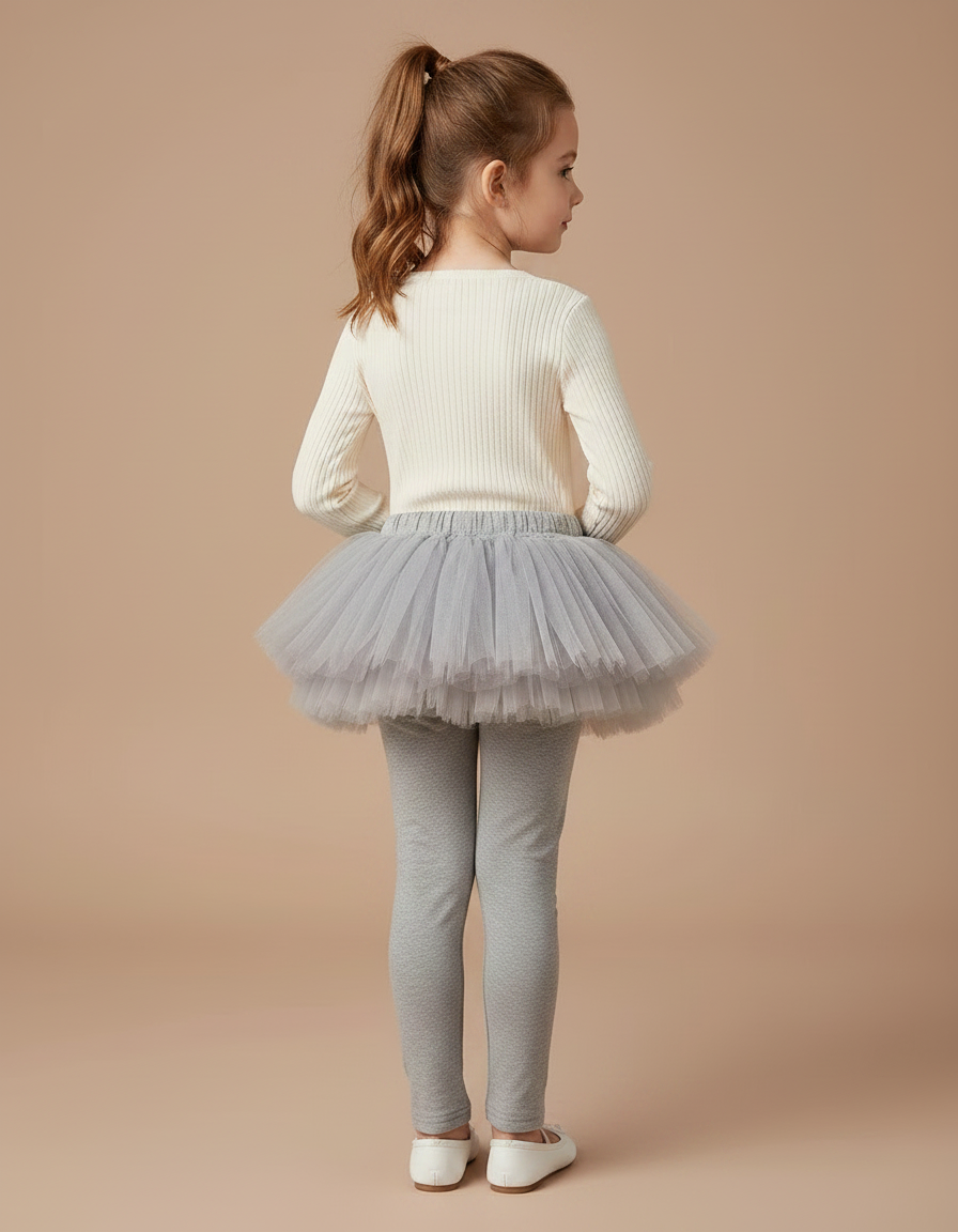 Pantalon Jupe Gris Tutu Superposé Confortable Fille Maille - vue 2