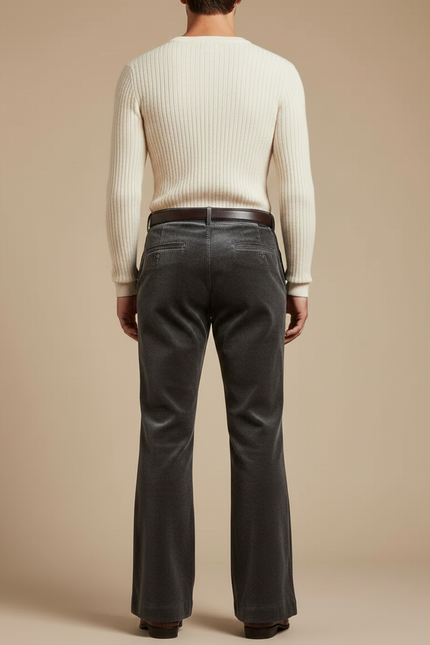 Pantalon Jupe Gris Velours Évasé Rétro Homme - Cordé - vue 2