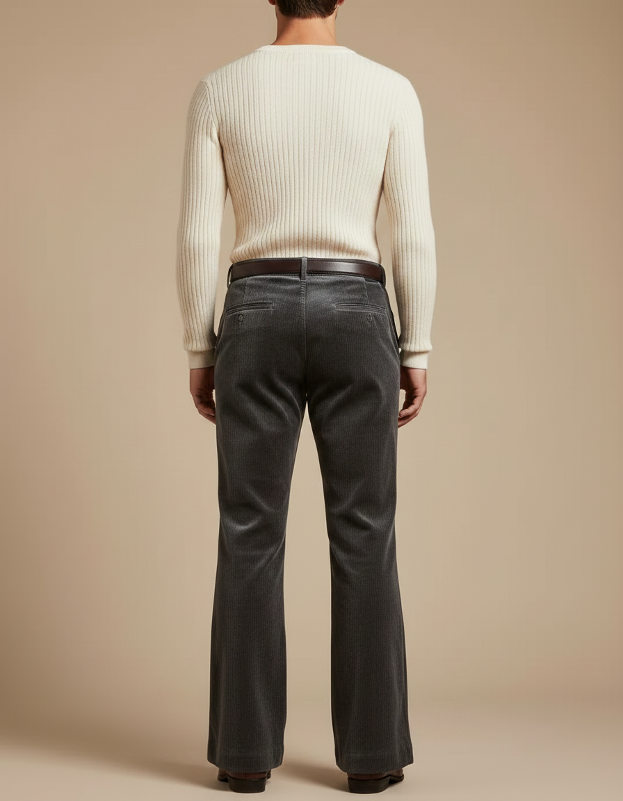 Pantalon Jupe Gris Velours Évasé Rétro Homme - Cordé - vue 2