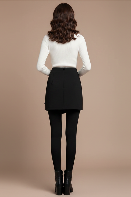 Pantalon Jupe Noir Asymétrique Intégré Élégant Hiver - Maille - vue 2
