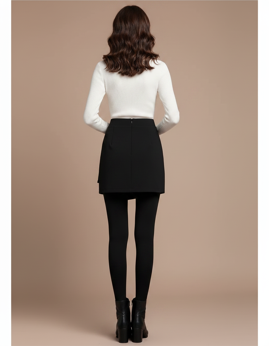Pantalon Jupe Noir Asymétrique Intégré Élégant Hiver - Maille - vue 2