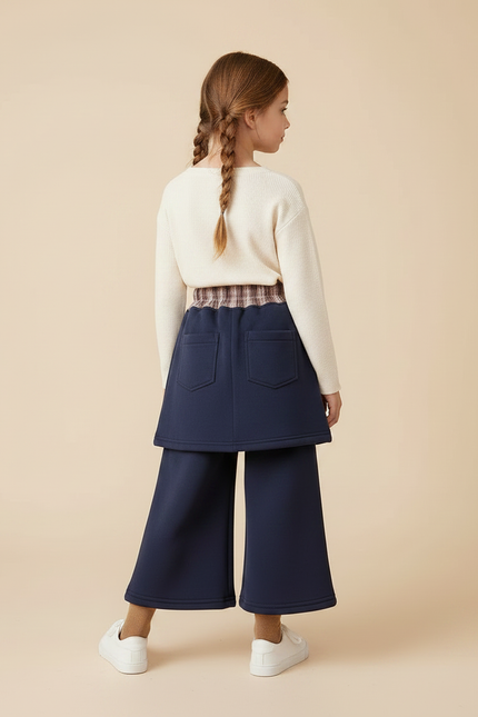 Pantalon Jupe Marine Ample Lettres Brodées Confortable - Molleton - vue 2