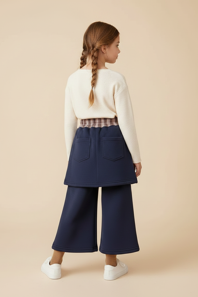 Pantalon Jupe Marine Ample Lettres Brodées Confortable - Molleton - vue 2
