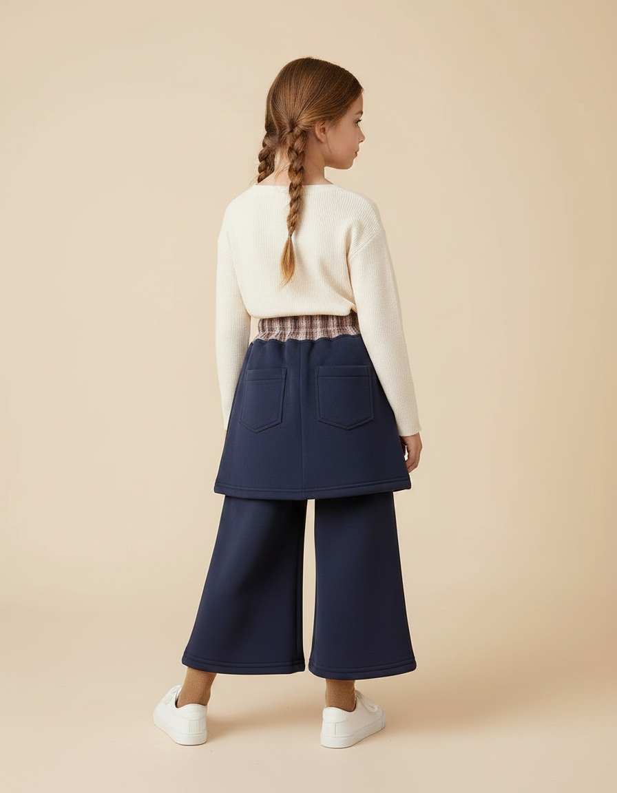Pantalon Jupe Marine Ample Lettres Brodées Confortable - Molleton - vue 2