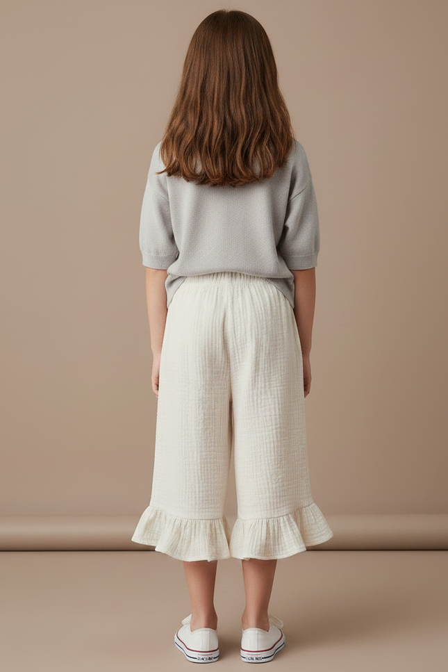 Pantalon Jupe Beige Coton Volants Fille Décontracté - vue 2