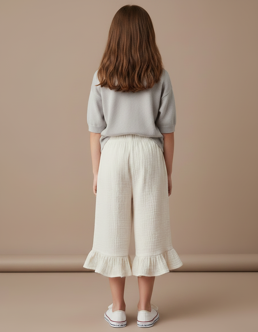 Pantalon Jupe Beige Coton Volants Fille Décontracté - vue 2