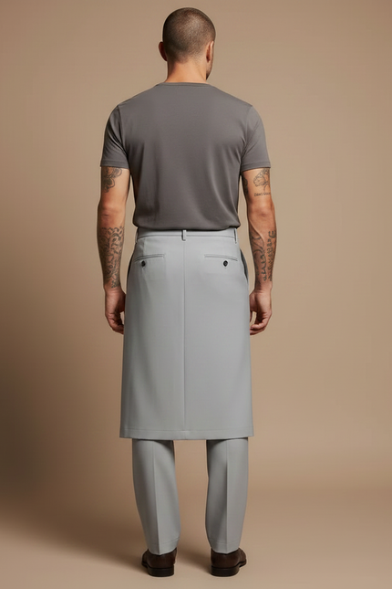 Pantalon Jupe Gris Asymétrique Droit Élégant Homme - Gabardine - vue 2