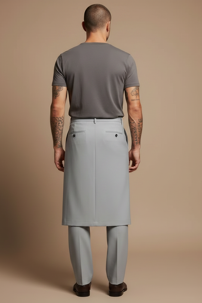 Pantalon Jupe Gris Asymétrique Droit Élégant Homme - Gabardine - vue 2