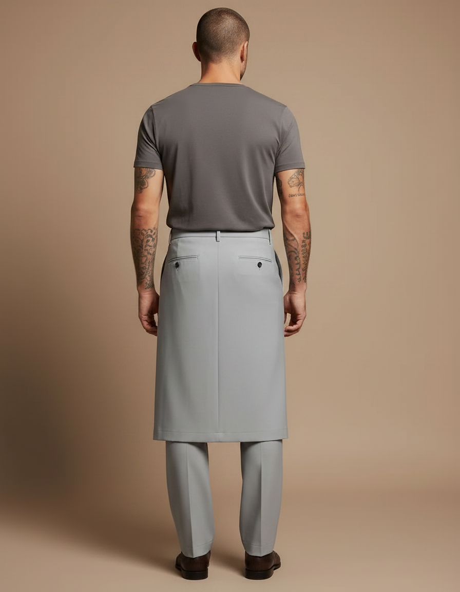Pantalon Jupe Gris Asymétrique Droit Élégant Homme - Gabardine - vue 2