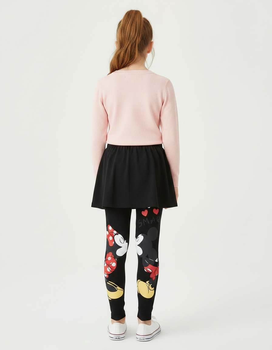 Pantalon Jupe Noir Minnie Imprimé Coton Fille - vue 2
