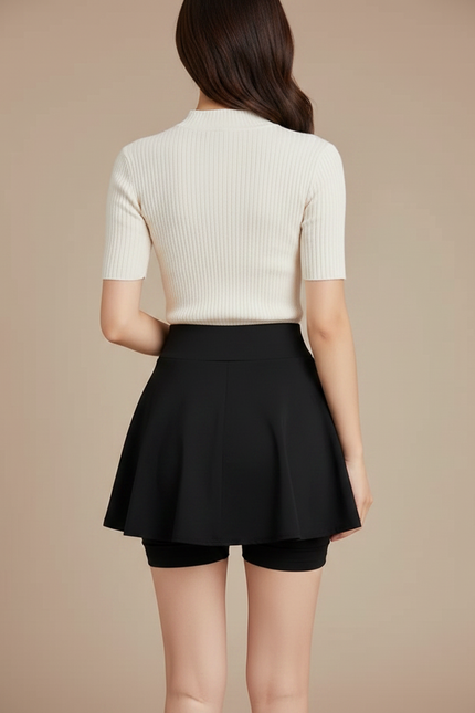 Pantalon Jupe Noir Évasé Court Décontracté Simple - Maille - vue 2