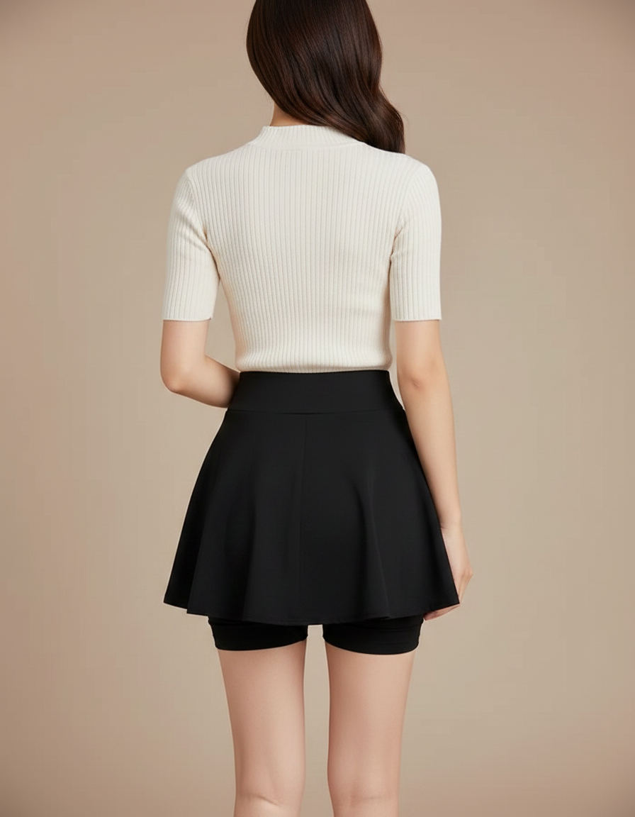 Pantalon Jupe Noir Évasé Court Décontracté Simple - Maille - vue 2